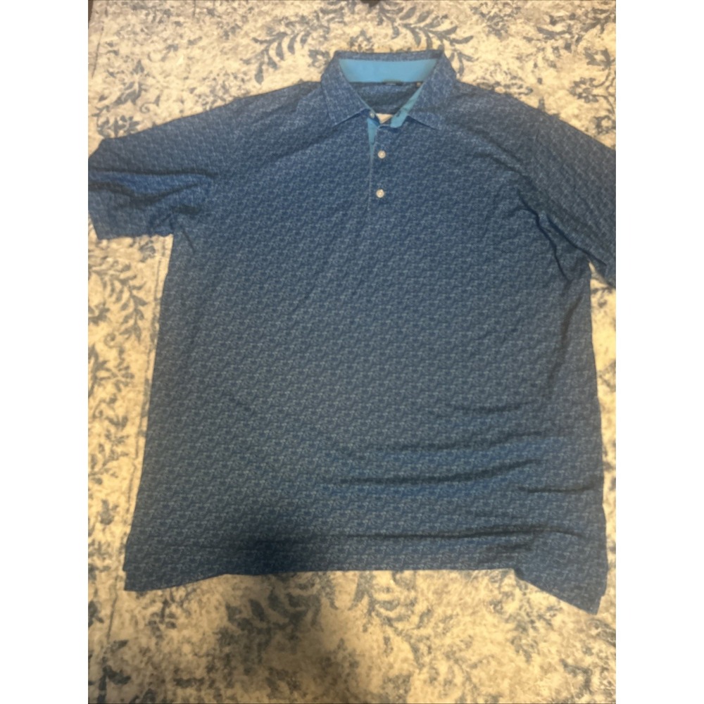 FootJoy Shirt Mens 2XL Gray Blue Geometric Performance Golf Polo All Over Print